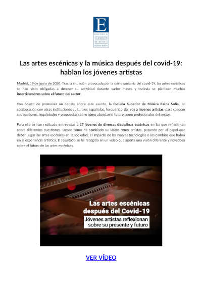 Reflexiones de jóvenes artistas sobre las artes escénicas después del covid-19