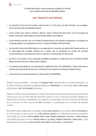 El Teatro Real vuelve a abrir sus puertas con una «Traviata» muy especial