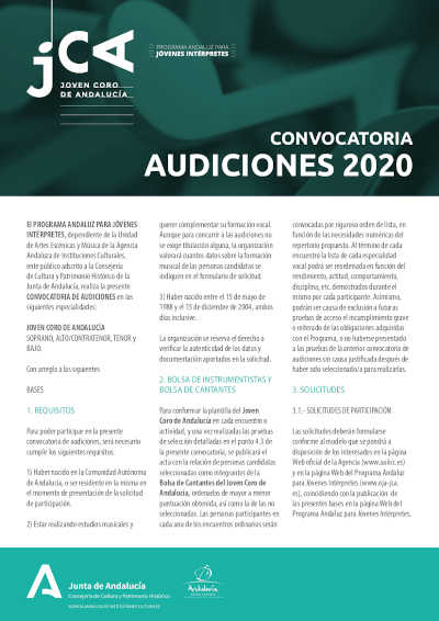 Convocatoria 2020 de audiciones para nueva etapa del Joven Coro de Andalucía
