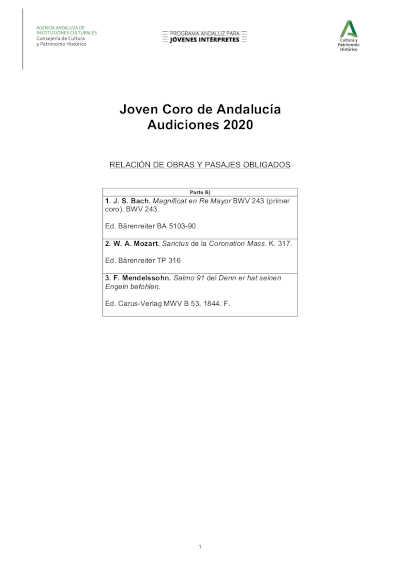 Convocatoria 2020 de audiciones para nueva etapa del Joven Coro de Andalucía