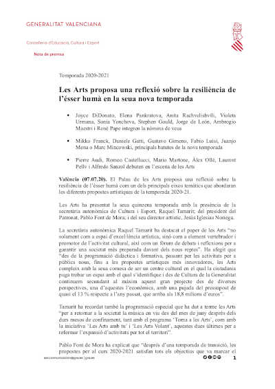 Les Arts propone una reflexión sobre la resiliencia del ser humano en su nueva temporada