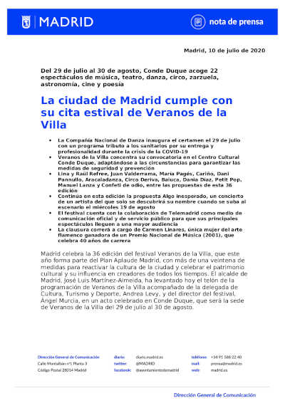 La ciudad de Madrid cumple con su cita estival de Veranos de la Villa