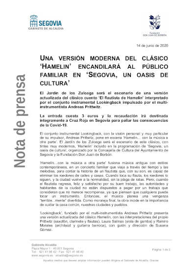 Una versión moderna de ‘El flautista de Hamelín’ para el público familiar en ‘Segovia, un oasis de cultura’ Una versión moderna de ‘El flautista de Hamelín’ para el público familiar en ‘Segovia, un oasis de cultura’