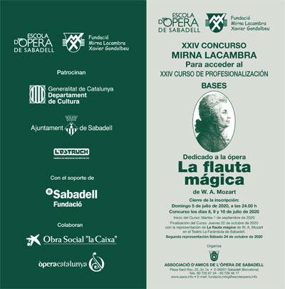 XXIV Concurso Mirna Lacambra para acceder al curso de profesionalizacíón de la Escuela Ópera de Sabadell