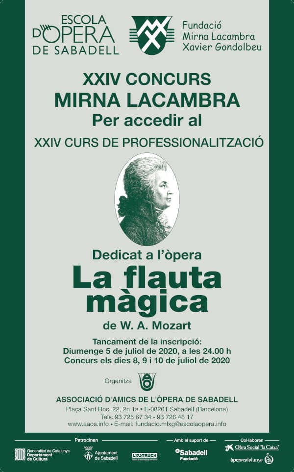 XXIV Concurso Mirna Lacambra para acceder al curso de profesionalizacíón de la Escuela Ópera de Sabadell