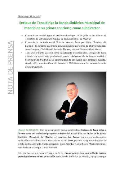 Enrique de Tena dirige la Banda Sinfónica Municipal de Madrid en su primer concierto como subdirector