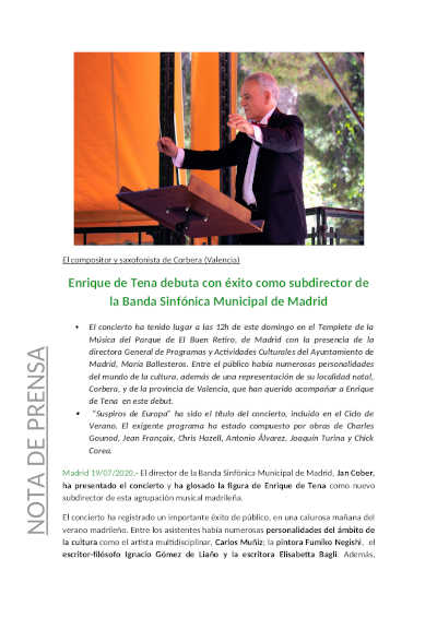 Enrique de Tena debuta con éxito como subdirector de la Banda Sinfónica Municipal de Madrid