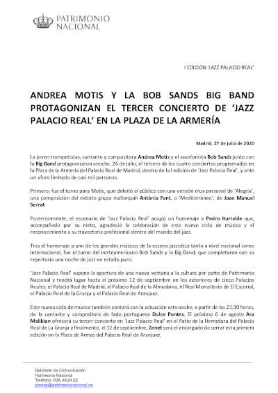 Andrea Motis y La Bob Sands Big Band protagonizan el tercer concierto de «Jazz Palacio Real»