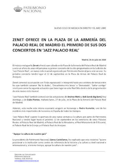 Zenet ofrece en la Plaza de la Armería del Palacio Real de Madrid el primero de sus dos conciertos de «Jazz Palacio Real»