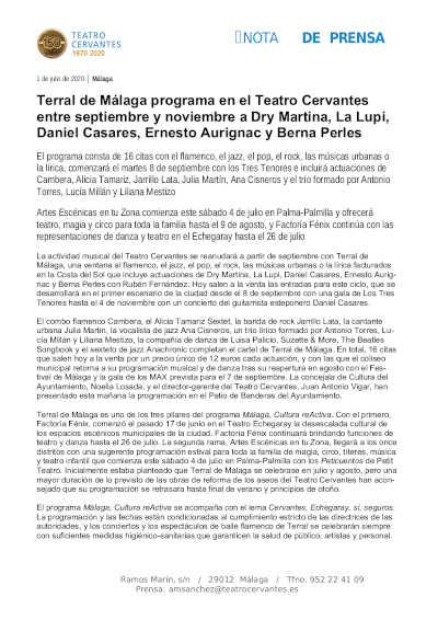 Terral de Málaga programa en el Teatro Cervantes flamenco, jazz, pop, rock, músicas urbanas y lírica