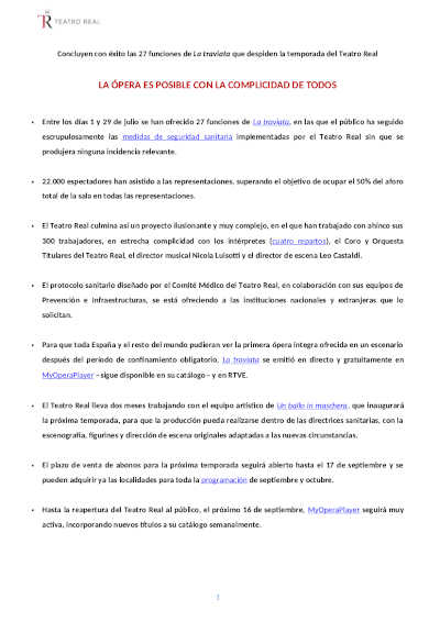 Concluyen con éxito las 27 funciones de La traviata que despiden la temporada del Teatro Real