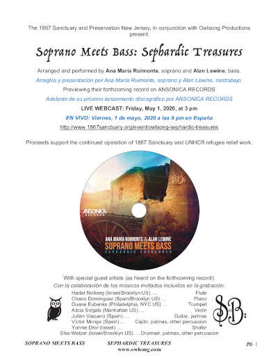 Ana María Ruimonte y Alan Lewine anuncian el lanzamiento de «Soprano Meet Bass – Sephardic Tresaures»