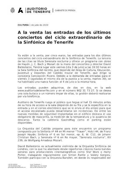 Últimos conciertos del ciclo extraordinario de la Sinfónica de Tenerife