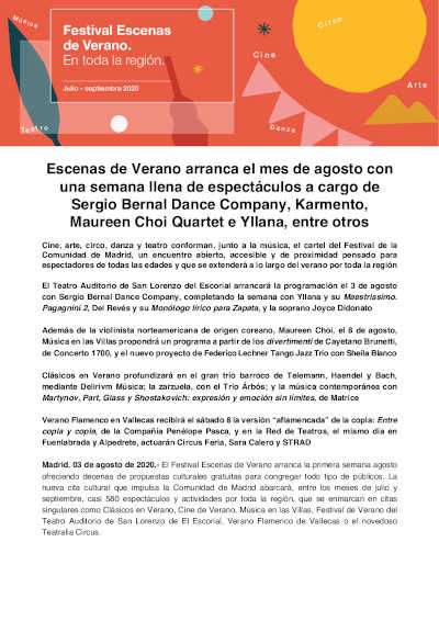 Escenas de Verano arranca el mes de agosto con una semana llena de espectáculos