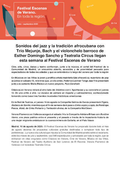 Sonidos del jazz y la tradición afrocubana llegan esta semana al Festival Escenas de Verano