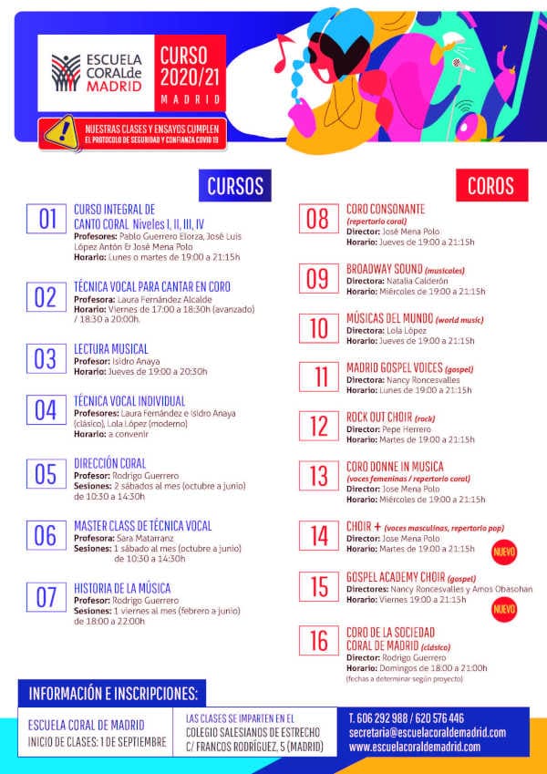 La Escuela Coral de Madrid inicia el curso 2020-21 con cuatro nuevos coros y un fichaje de lujo
