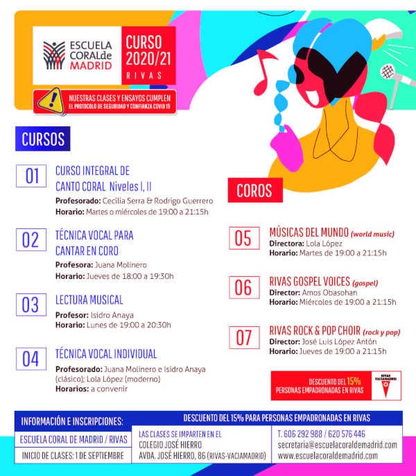 La Escuela Coral de Madrid inicia el curso 2020-21 con cuatro nuevos coros y un fichaje de lujo