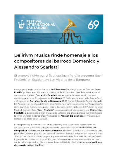 Delirivm Musica rinde homenaje a los compositores del barroco Domenico y Alessandro Scarlatti