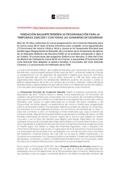 La Orquesta Sinfónica de Navarra y Fundación Baluarte presentan la Temporada 2020-2021 La Orquesta Sinfónica de Navarra y Fundación Baluarte presentan la Temporada 2020-2021