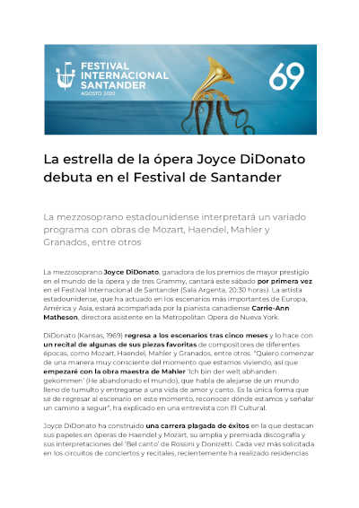La estrella de la ópera Joyce DiDonato debuta en el Festival de Santander