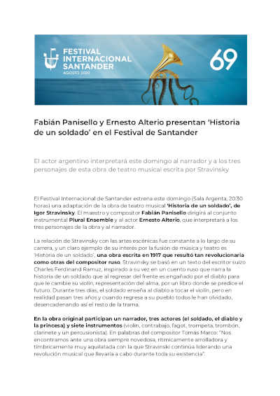 Fabián Panisello y Ernesto Alterio presentan ‘Historia de un soldado’ en el Festival de Santander