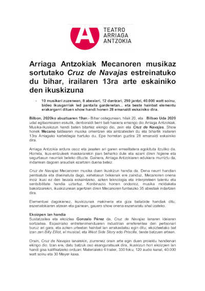El Teatro Arriaga estrena Cruz de Navajas, el impactante espectáculo con música de Mecano El Teatro Arriaga estrena Cruz de Navajas, el impactante espectáculo con música de Mecano