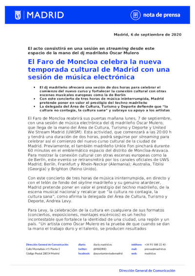 El Faro de Moncloa celebra la nueva temporada cultural de Madrid con una sesión de música electrónica