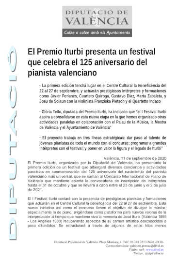 El Premio Iturbi presenta un festival que celebra el 125 aniversario del pianista valenciano