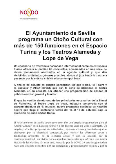 El Ayuntamiento de Sevilla programa un Otoño Cultural con más de 150 funciones