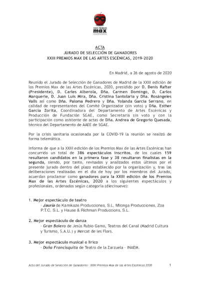 Ganadores XXIII Premios Max de las Artes Escénicas