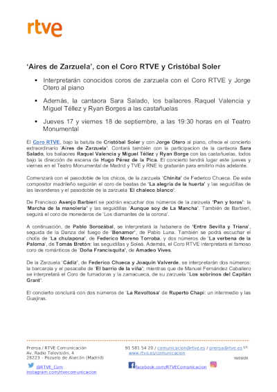 ‘Aires de Zarzuela’, con el Coro RTVE y el maestro Cristóbal Soler