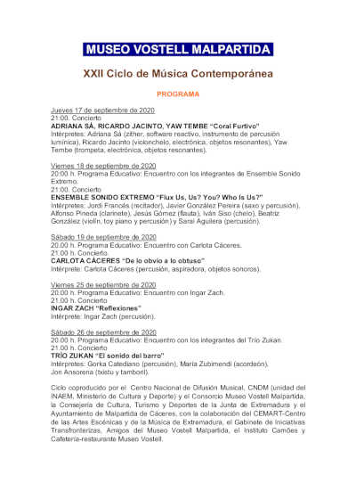 El CNDM coproduce el XXII Ciclo de Música Contemporánea del Museo Vostell Malpartida