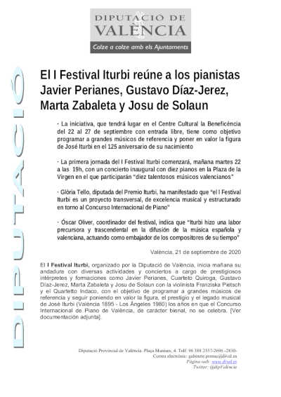 El I Festival Iturbi reúne a los pianistas Javier Perianes, Gustavo Díaz-Jerez, Marta Zabaleta y Josu de Solaun