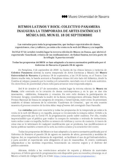 Ritmos latinos y rock: Colectivo Panamera inaugura la temporada de artes escénicas y música del Museo Universidad de Navarra