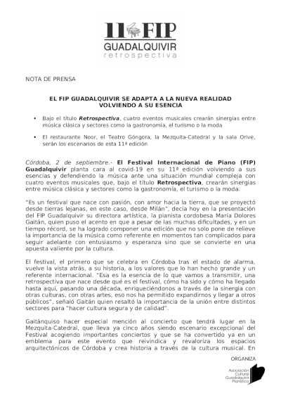 El Festival Internacional Guadalquivir se adapta a la nueva realidad y vuelve a su esencia