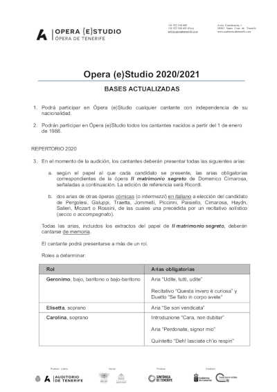Auditorio de Tenerife anuncia las fechas de las audiciones del proyecto de Opera (e)Studio, de Ópera de Tenerife