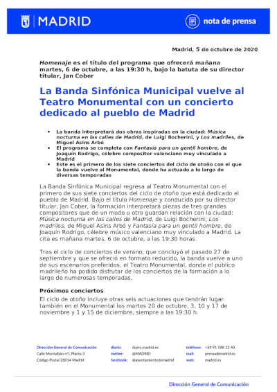 La Banda Sinfónica Municipal de Madrid vuelve al Teatro  Monumental con música de tres grandes compositores