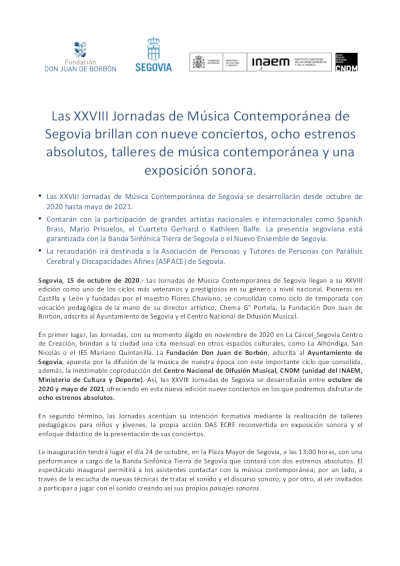 Las XXVIII Jornadas de Música Contemporánea de Segovia brillan con nueve conciertos y ocho estrenos absolutos