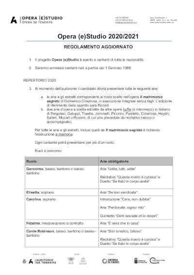 Auditorio de Tenerife anuncia las fechas de las audiciones del proyecto de Opera (e)Studio, de Ópera de Tenerife