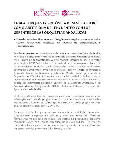 La Real Orquesta Sinfónica de Sevilla Ejerce como anfitriona del encuentro con gerentes de orquesta andaluzas