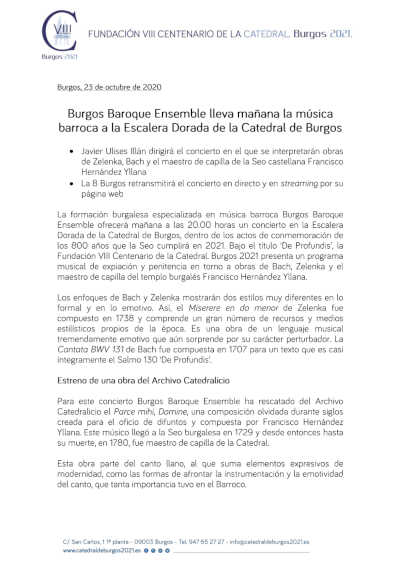 Burgos Baroque Ensemble lleva la música barroca a la Escalera Dorada de la Catedral de Burgos