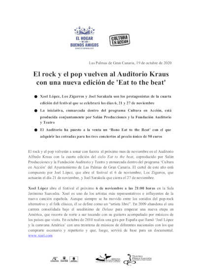 El rock y el pop vuelven al Auditorio Kraus con una nueva edición de ‘Eat to the beat’