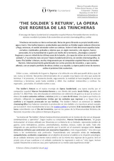 The Soldier’s Return, la ópera que regresa de las trincheras
