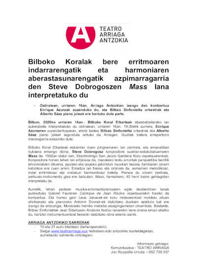 La Coral de Bilbao interpretará una bella selección de obras corales