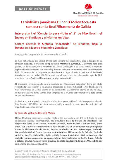 La violinista jamaicana Ellinor D´Melon toca esta semana con la Real Filharmonía de Galicia La violinista jamaicana Ellinor D´Melon toca esta semana con la Real Filharmonía de Galicia