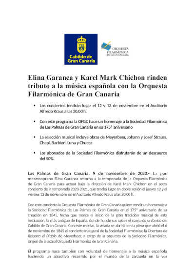 Elina Garanca y Karel Mark Chichon rinden tributo a la música española con la Orquesta Filarmónica de Gran Canaria