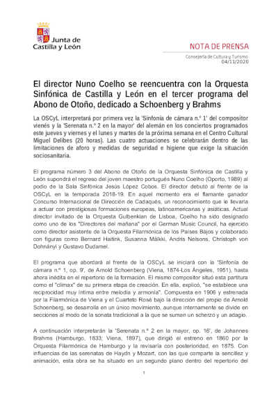 El director Nuno Coelho se reencuentra con la Orquesta Sinfónica de Castilla y León en el tercer programa del Abono de Otoño El director Nuno Coelho se reencuentra con la Orquesta Sinfónica de Castilla y León en el tercer programa del Abono de Otoño