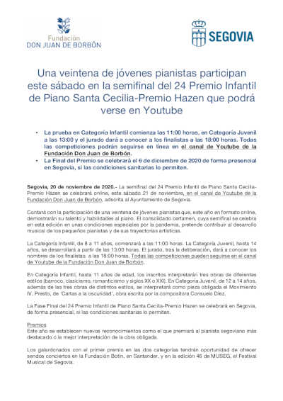 Una veintena de jóvenes pianistas participan en la semifinal del 24 Premio Infantil de Piano Santa Cecilia-Premio Hazen