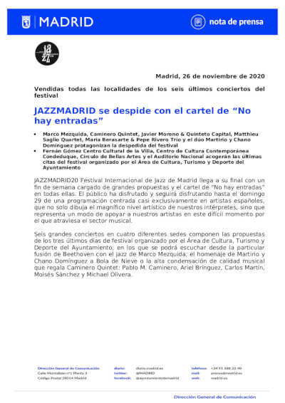 JAZZMADRID20 se despide de esta edición con el cartel de «No hay entradas»