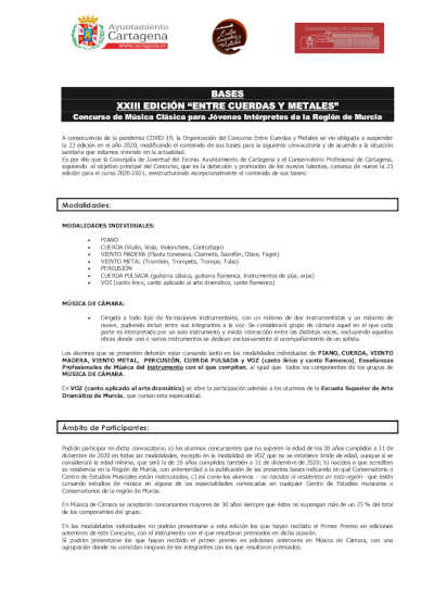 Abierto el plazo de inscripción para la XXIII edición del concurso Entre Cuerdas y Metales